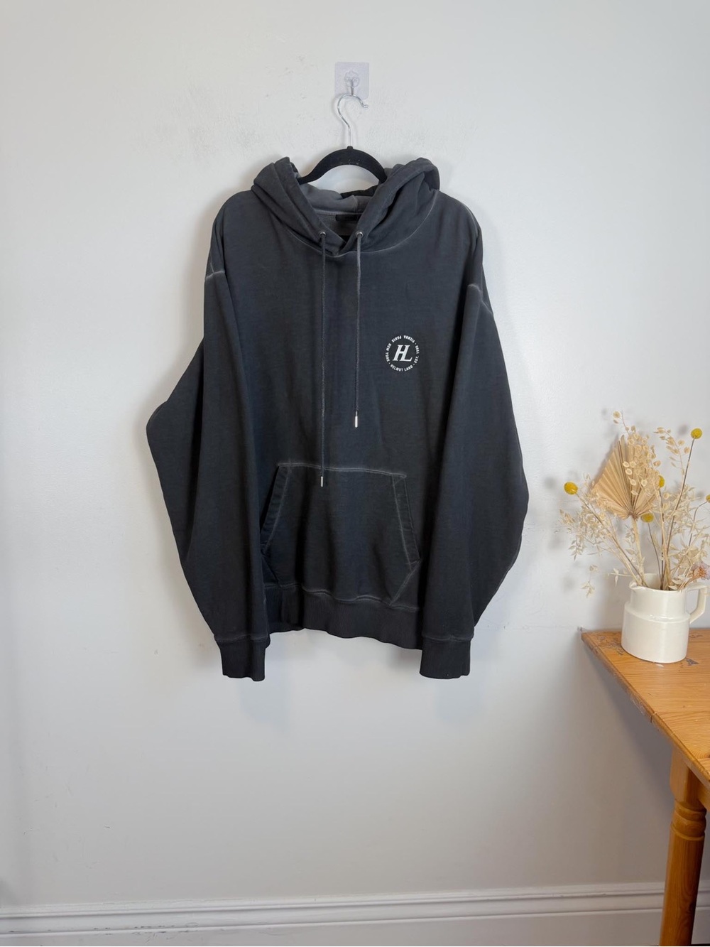 Helmut Lang Black Crewneck Hoodie with Subtle Logo